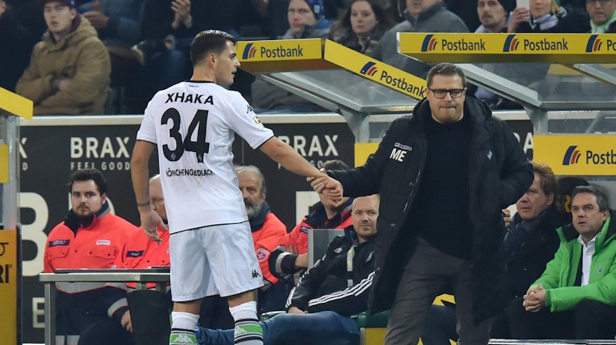 Granit Xhaka und Max Eberl zu gemeinsamen Zeiten bei Borussia Mönchengladbach.