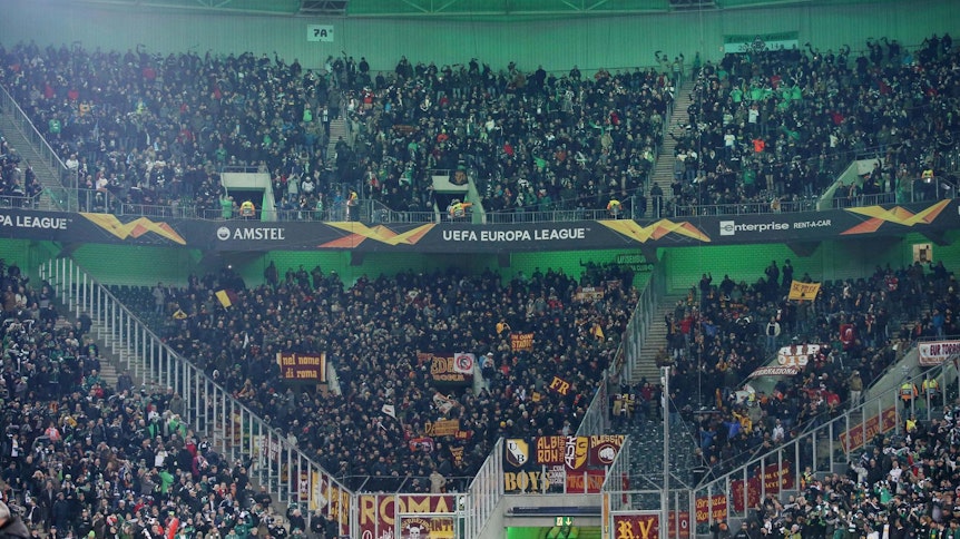 Der Fans der AS Rom verzichteten im Europa-League-Spiel bei Borussia Mönchengladbach überwiegend auf den Support.