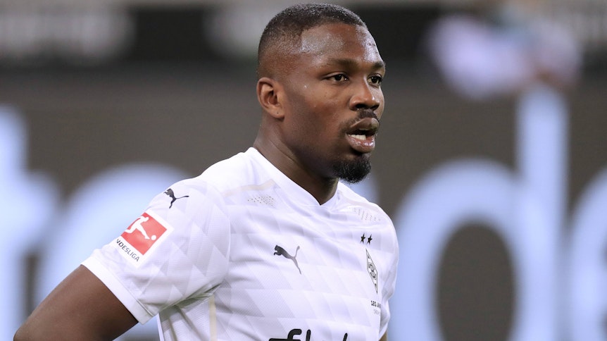 Borussia Mönchengladbachs Stürmer Marcus Thuram während der Partie gegen Wolfsburg auf dem Platz im Borussia-Park.