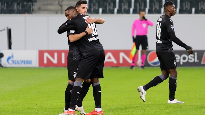 Wie schon im Hinspiel hatte Borussia Mönchengladbach (hier Lars Stindl und Marcus Thuram) gegen Schachtar Donezk gleich mehrfach Grund zu Jubeln.