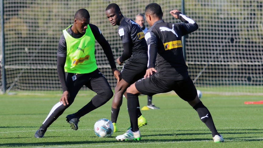 Mamadou Doucouré (l.) könnte bald sein Pflichtspieldebüt für Borussia Mönchengladbach in der Bundesliga geben.