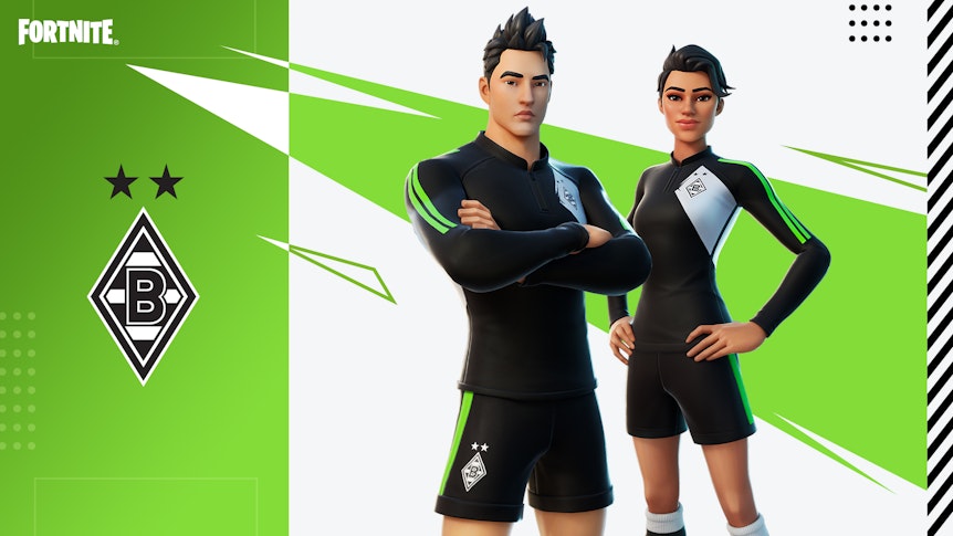 Borussia-E-Sports kooperiert mit der Firma Epic Games, einem der führenden Spielehersteller der Welt. Diese undatierte Grafik zeigt Spielfiguren im Design der Gladbacher Borussia.