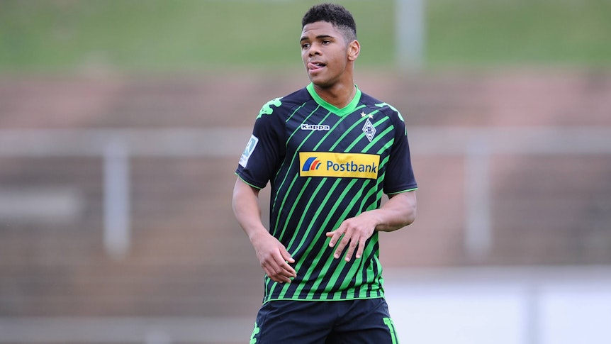Kwame Yeboah am 15. März 2014 bei einem Einsatz für die U23 von Borussia Mönchengladbach gegen Rot-Weiß Oberhausen im Grenzlandstadion.