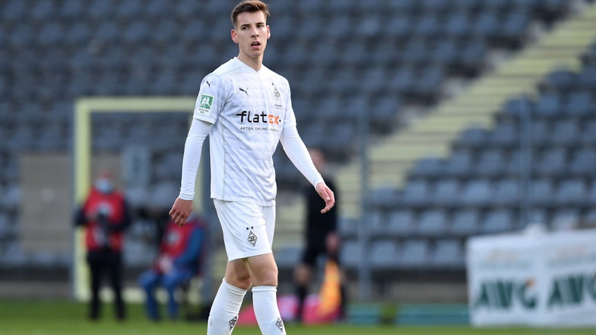 Conor Noß von Borussia Mönchengladbach läuft über den Platz im Spiel der U23 gegen den SV Wuppertal am 14. April 2021.