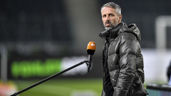 Mönchengladbachs Trainer Marco Rose beim Interview vor dem Spiel gegen Borussia Dortmund am 22. Januar 2021 im Borussia-Park.