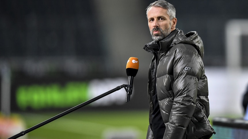 Mönchengladbachs Trainer Marco Rose beim Interview vor dem Spiel gegen Borussia Dortmund am 22. Januar 2021 im Borussia-Park.
