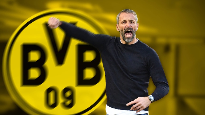 Gladbach-Trainer Marco Rose ist auf dieser Fotomontage vom 15. Februar 2021 sehen, als der 44-Jährige offiziell gemacht hatte, dass er nach der Saison zum BVB wechseln wird.