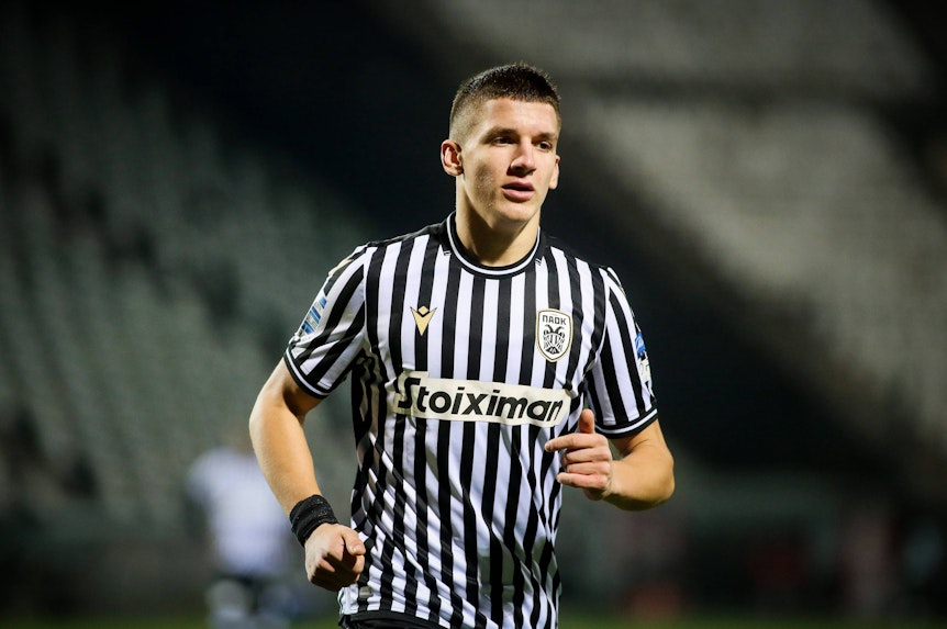 Christos Tzolis nach seinem Treffer am 6. Dezember 2020 gegen Asteras Tripolis.