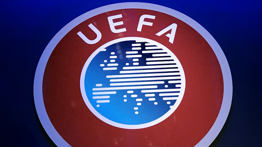 Ein Logo der UEFA, das Foto wurde am 3. März 2020 aufgenommen.