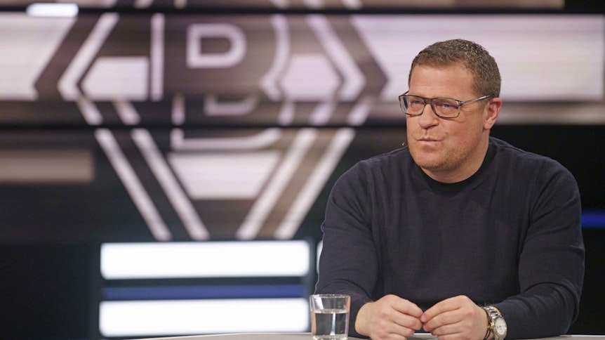 Gladbach-Manager Max Eberl blickt bei einem TV-Auftritt am 13. März 2021 im ZDF skeptisch drein.