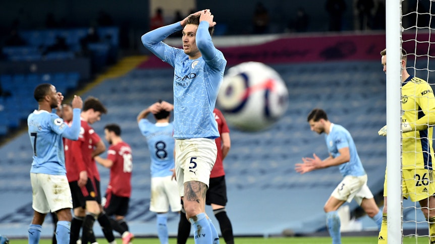 Gladbach Champions League-Gegner Manchester City hat am 7. März 2021 das Premier League Spiel gegen Manchester United verloren.