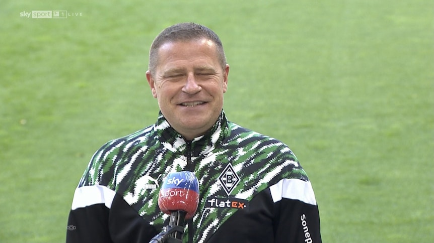 Max Eberl gibt am 25. April 2021 ein Interview beim TV-Sender „Sky“.