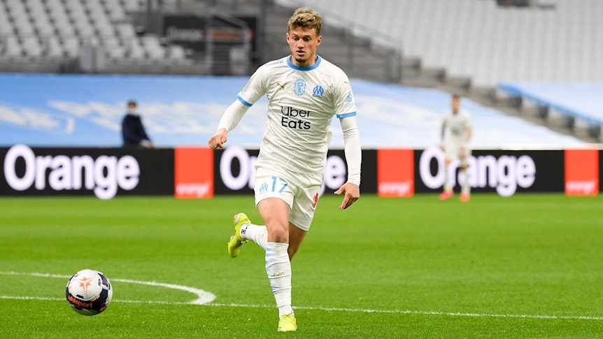 Ex-Gladbacher Michael Cuisance beim Spiel vom französischen Klub Olympique Marseille am 13. März 2021.