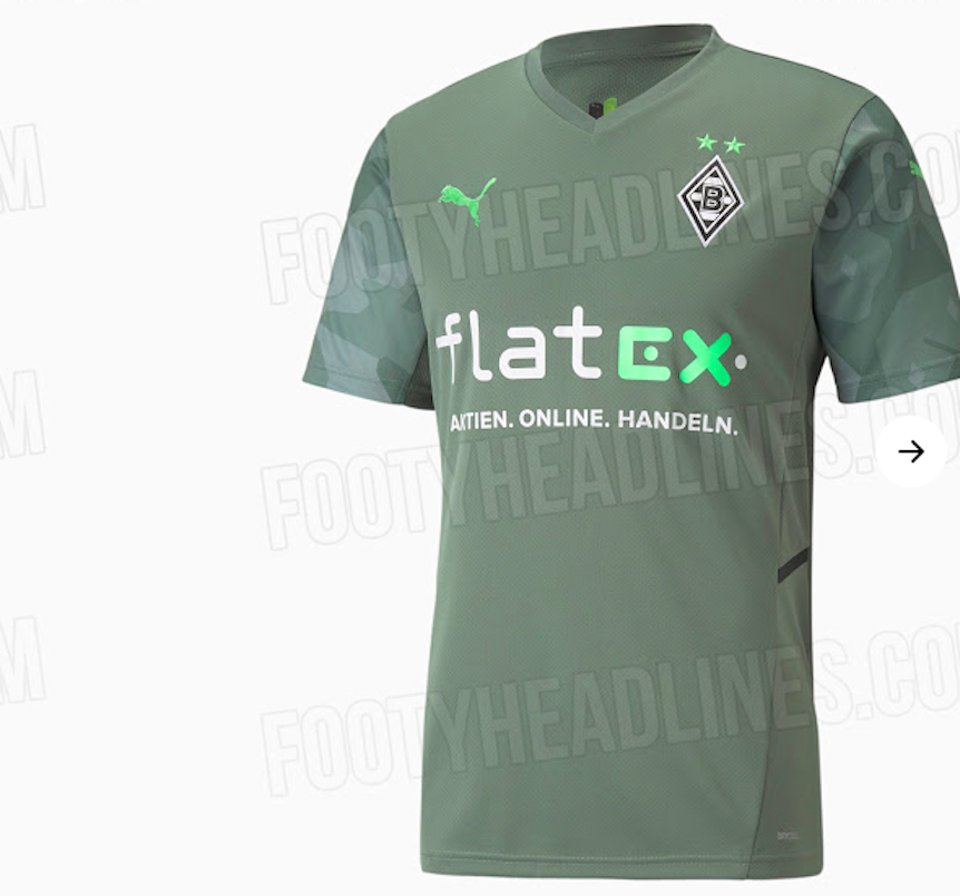Wie das Online-Portal „Footyheadlines“ am 24. Juni 2021veröffentlichte, soll so das Auswärtstrikot der Gladbacher für die kommende Saison von vorne aussehen.