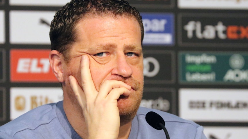 Max Eberl, Manager von Borussia Mönchengladbach, bei einer Pressekonferenz der Fohlen am 9. Dezember 2021 im Borussia-Park.