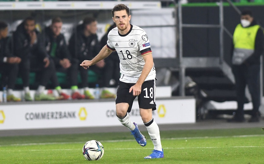 Gladbach-Profi Jonas Hofmann. Auf diesem Foto ist der Offensivallrounder im Trikot der deutschen Nationalmannschaft während des WM-Qualifikationsspiels gegen Liechtenstein am 11. November 2021 in Wolfsburg zu sehen.