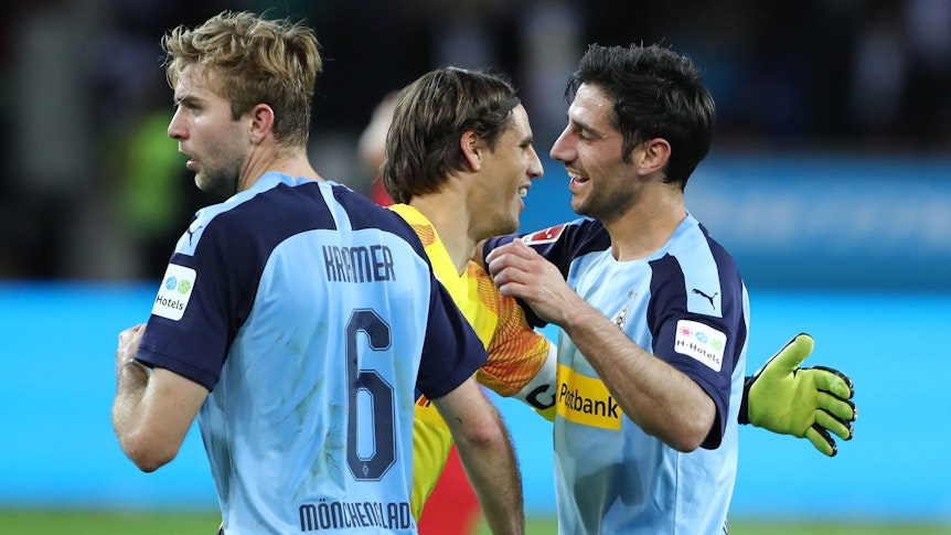Christoph Kramer (l.), Yann Sommer (Mitte) und Lars Stindl (r.) wussten angeblich als erstes aus der Mannschaft von Borussia Mönchengladbach über den Eberl-Rücktritt Bescheid.