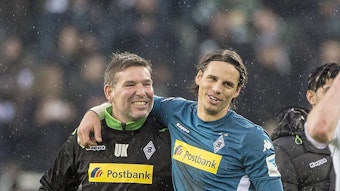 Uwe Kamps (l.) und Yann Sommer (r.) kennen sich bestens. Das Foto zeigt beide am 20. Februar 2016 nach einem Bundesliga-Spiel gegen den 1. FC Köln.