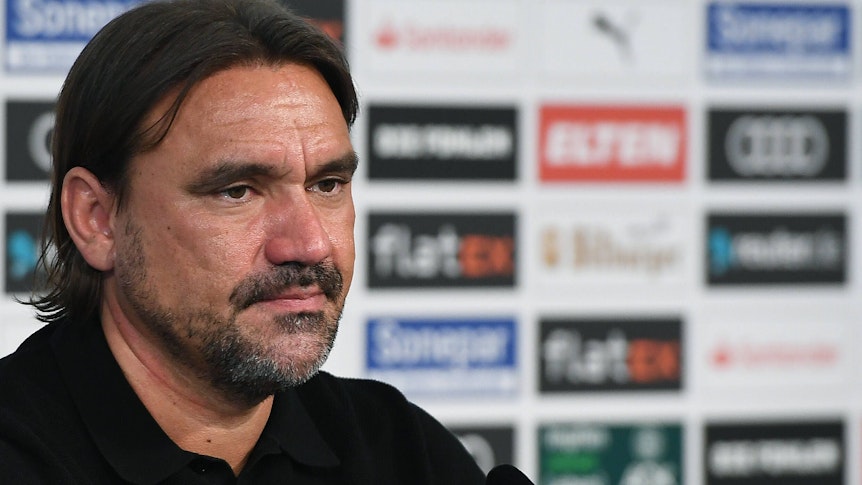 Daniel Farke, neuer Cheftrainer bei Borussia Mönchengladbach, bei seiner Vorstellung am 5. Juni 2022 im Borussia-Park.
