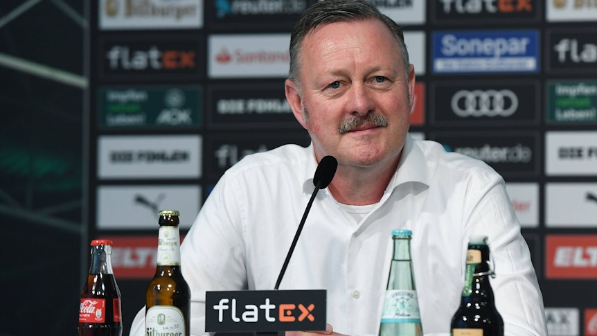 Roland Virkus, Manager von Borussia Mönchengladbach, hier bei der Vorstellung des neuen Cheftrainers Daniel Farke, am 5. Juni im Borussia-Park.