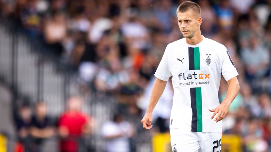 Torben Müsel von Borussia Mönchengladbach am Mittwoch (20. Juli 2022) beim Testspiel gegen RKC Waalwijk in Velbert. Der Angreifer durfte fast 80 Minuten lang Spielzeit sammeln.