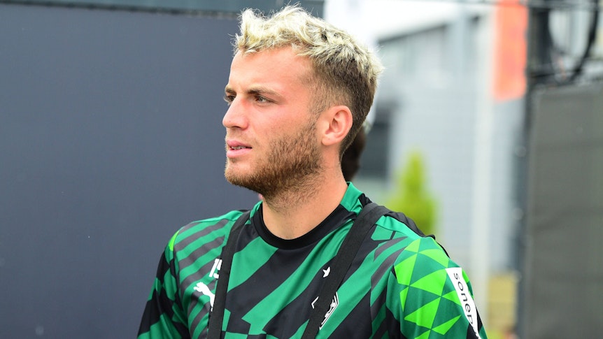 Jordan Beyer, Verteidiger von Borussia Mönchengladbach, am 17. August 2022 bei einer Trainingseinheit der Fohlenelf im Borussia-Park.