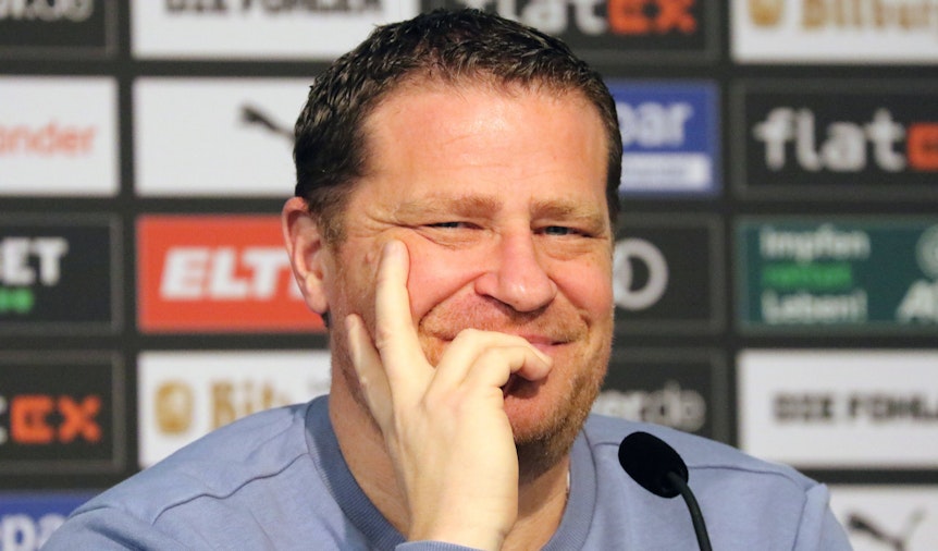 Max Eberl bei einer Pressekonferenz seines damaligen Vereins Borussia Mönchengladbach gegen seinen künftigen Arbeitgeber RB Leipzig am 9. Dezember 2021.