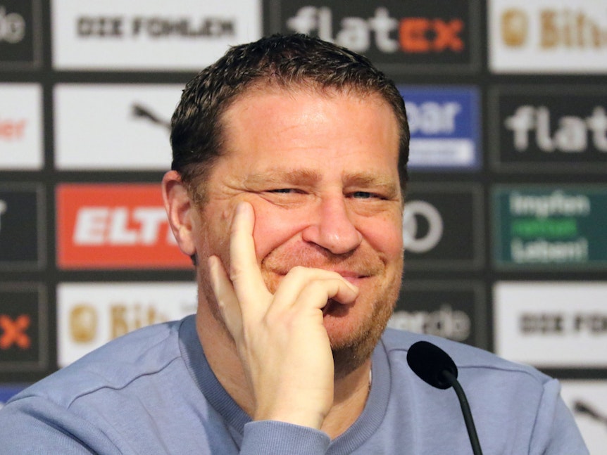 Max Eberl bei einer Pressekonferenz seines damaligen Vereins Borussia Mönchengladbach gegen seinen künftigen Arbeitgeber RB Leipzig am 9. Dezember 2021.