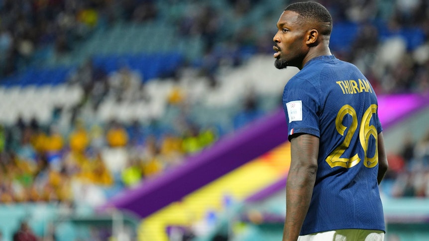 Marcus Thuram von Borussia Mönchengladbach, hier beim WM-Spiel zwischen Frankreich und Australien am 22. November 2022 in Katar, ist auf dem Transfermarkt sehr begehrt.