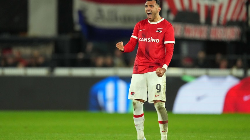 Vangelis Pavlidis jubelt am 7. Januar beim Ligaspiel zwischen Vitesse Arnheim und AZ Alkmaar.