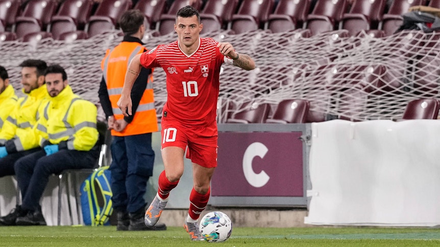 Granit Xhaka, Ex-Spieler von Borussia Mönchengladbach, hier am 28. März 2023 bei einem EM-Quali-Spiel der Schweiz gegen Israel in Genf.