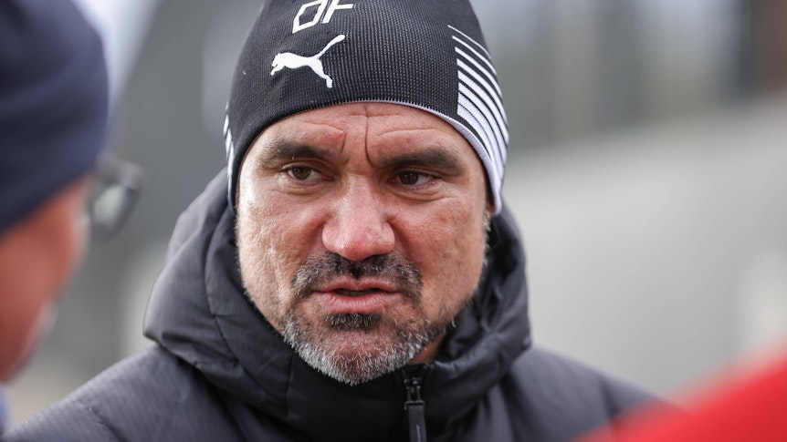 Daniel Farke, Trainer von Borussia Mönchengladbach, am 12. April 2023 nach einer Trainingseinheit der Fohlenelf.