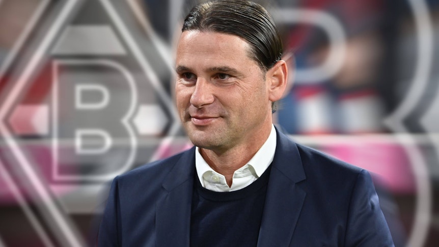 Gerardo Seoane ist neuer Trainer von Borussia Mönchengladbach. Die Fotomontage zeigt den Kopf des Schweizers vor der Raute.