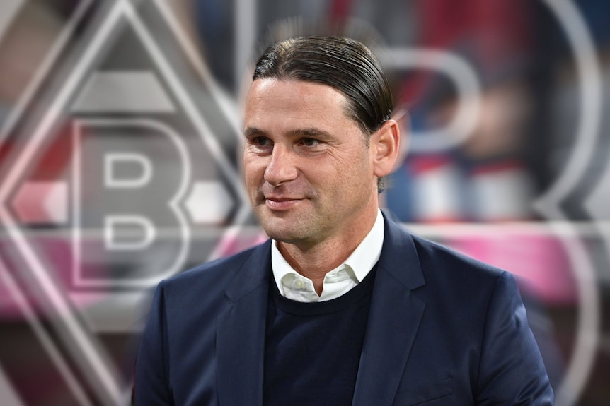 Fotomontage: Gerardo Seoane ist neuer Gladbach-Trainer. Im Hintergrund ist die Borussia-Raute zu sehen.