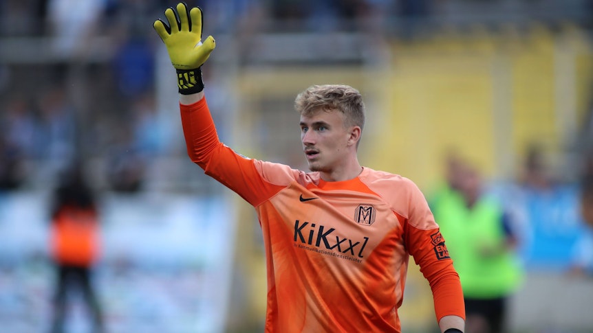 Jonas Kersken, hier am 9. August 2022 im Tor des SV Meppen, könnte erneut von Borussia Mönchengladbach verliehen werden. Im Raum steht ein Wechsel in die dritte Liga.
