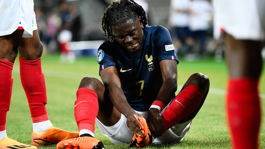 Manu Koné von Borussia Mönchengladbach, hier am 22. Juni 2023 bei einem Spiel mit der U21-Nationalmannschaft Frankreichs gegen Italien.