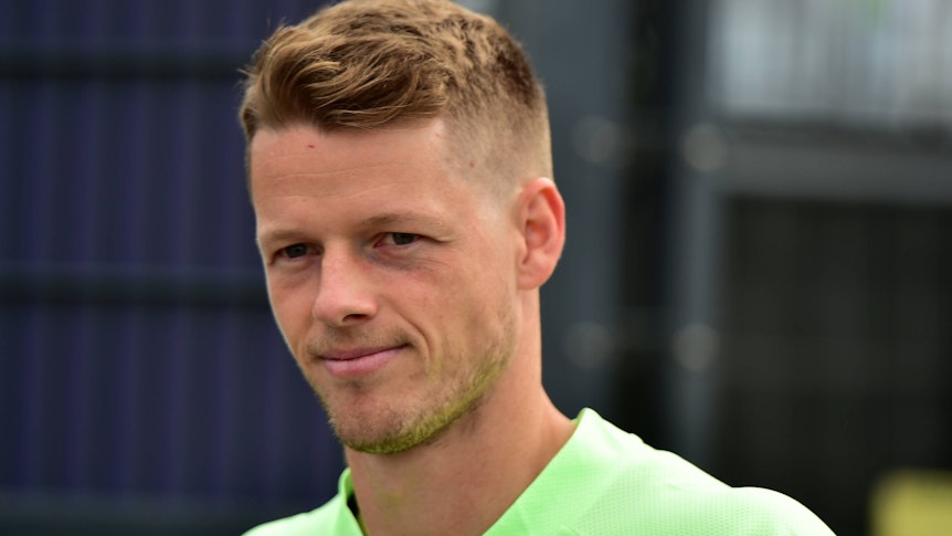 Jonas Omlin, hier zu sehen am 14. Juli 2023 beim Training im Borussia-Park, ist neuer Kapitän von Borussia Mönchengladbach.
