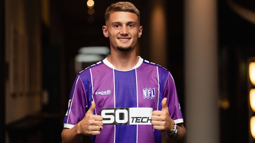 Michael Cuisance, ehemals Spieler von Borussia Mönchengladbach, wird vom FC Venedig an den VfL Osnabrück verliehen. Das Foto zeigt ihn am 1. September 2023 im Trikot seines neuen Klubs.