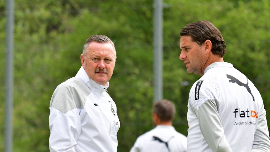 Der Geschäftsführer Sport und der Trainer von Borussia Möchengladbach im Gespräch.