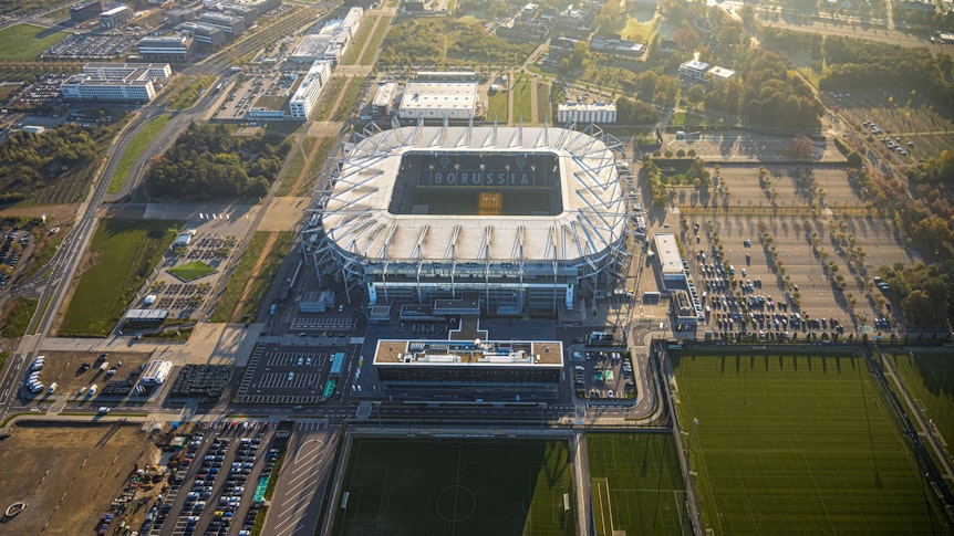 Der Borussia-Park aus einer Luftaufnahme.