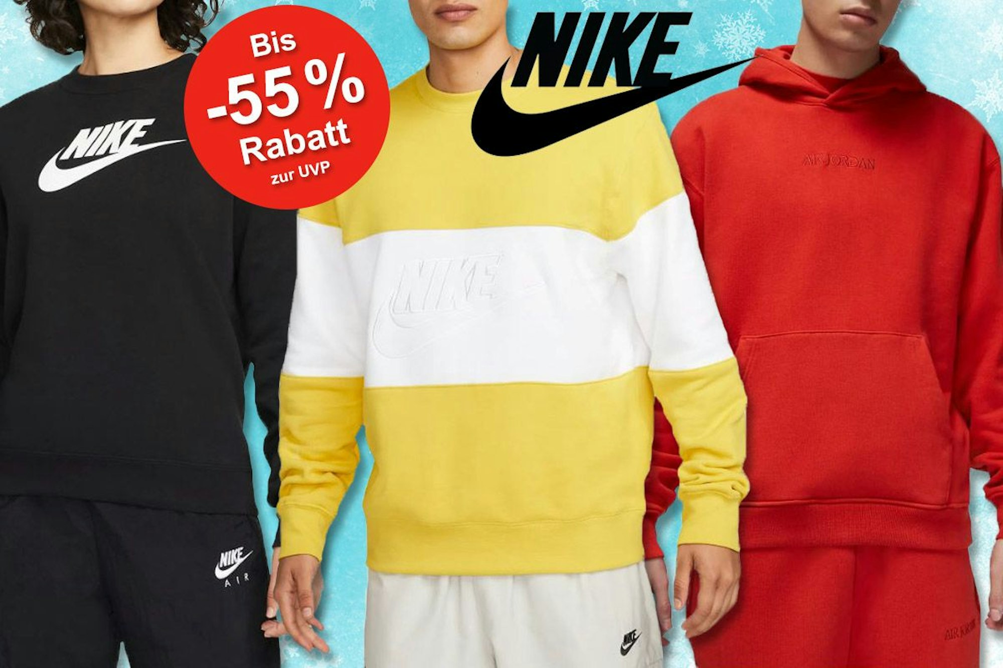 Nike Sweatshirts, Pullover, Hoodies für Damen und Herren mit Winter Hintergrund.