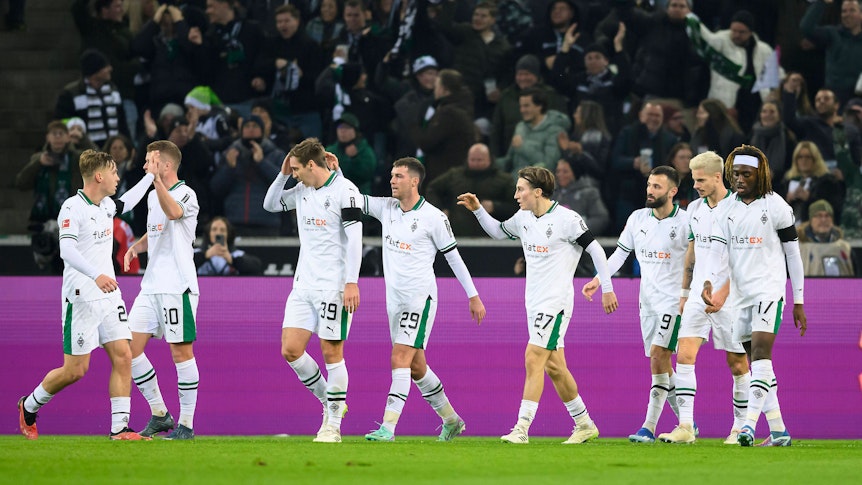 Die Borussia-Spieler jubeln.