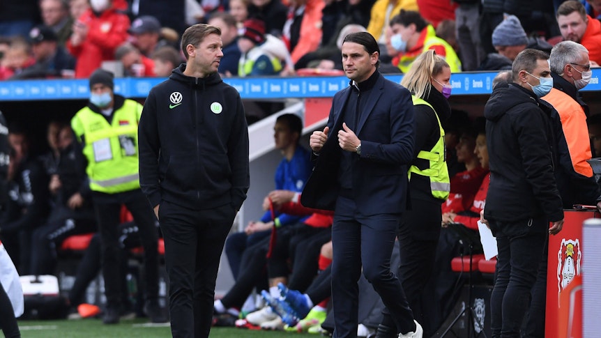 Gerardo Seoane und Florian Kohfeldt am Spielfeldrand.
