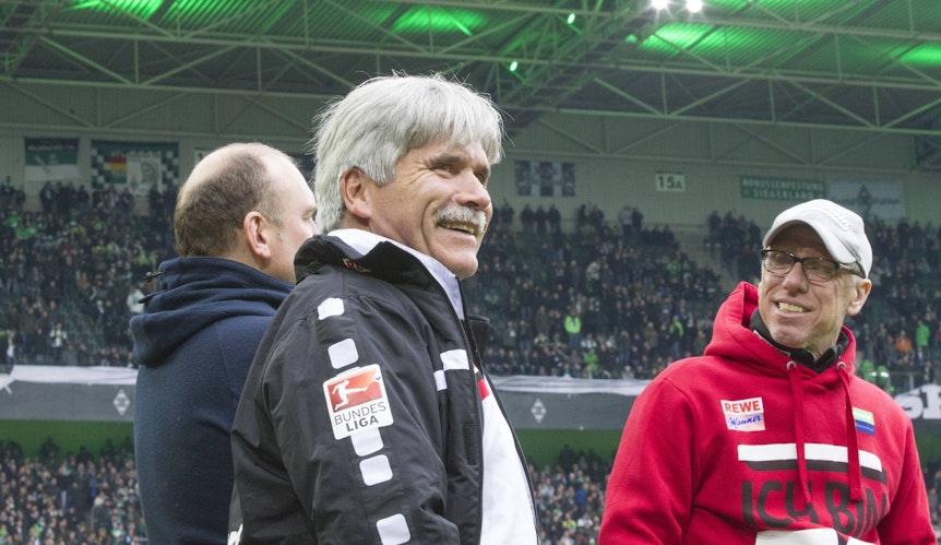 Dr. Peter Schäferhoff neben Jörg Schmadtke und Peter Stöger.
