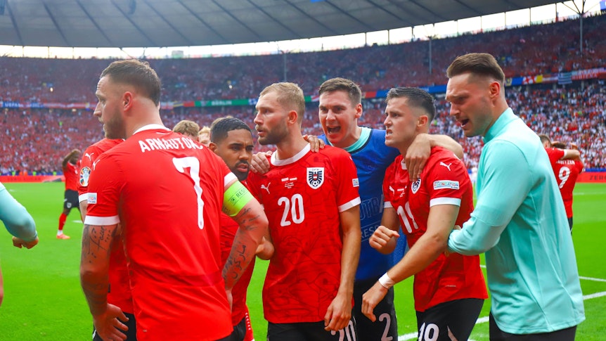 Nationalspieler von Österreich jubeln.