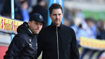 Mirko Sandmöller und Eugen Polanski während eines Spiels der U23 von Borussia Mönchengladbach.