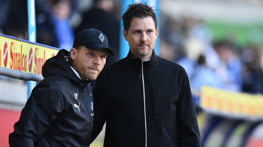 Mirko Sandmöller und Eugen Polanski während eines Spiels der U23 von Borussia Mönchengladbach.