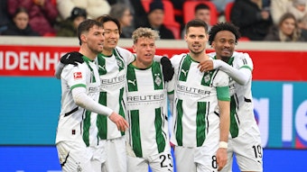 Spieler von Borussia Mönchengladbach jubeln.