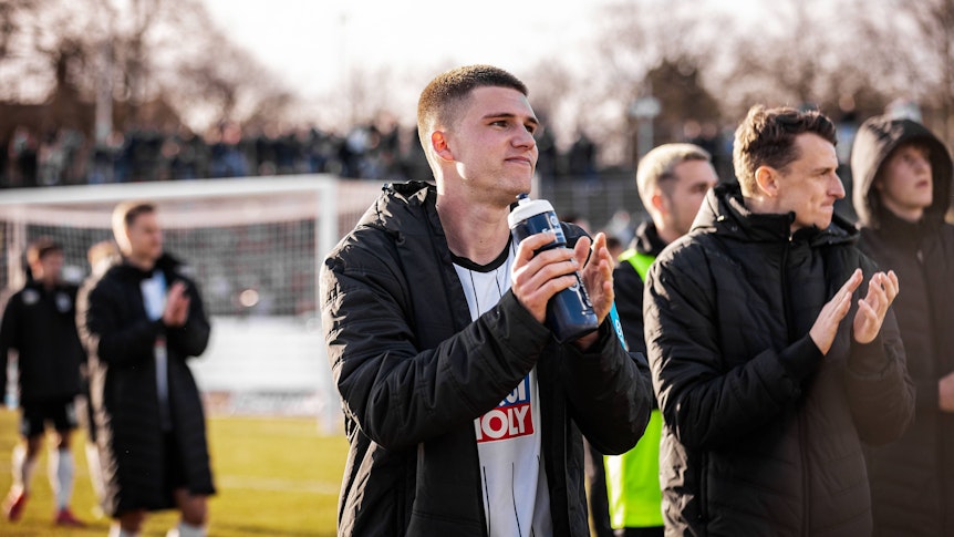 Tom Gaal am 26. Januar 2025 nach einem Spiel des SSV Ulm in der 2. Bundesliga.