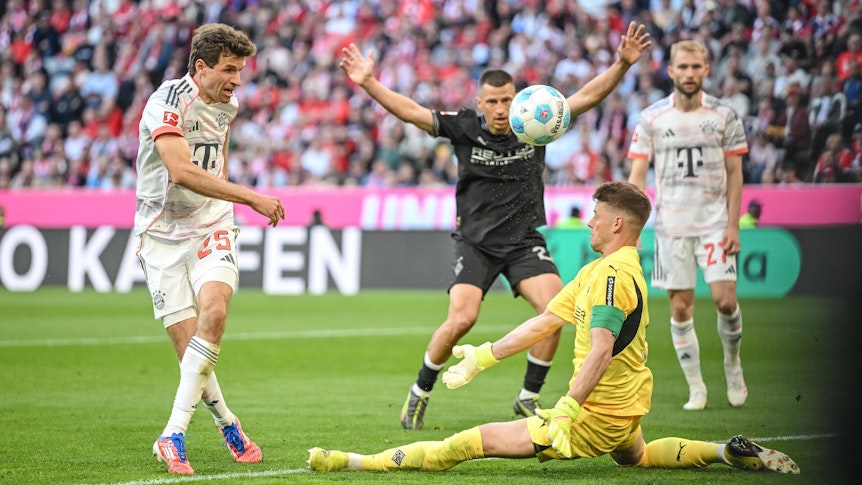 Jonas Omlin hält einen Abschluss von Thomas Müller.